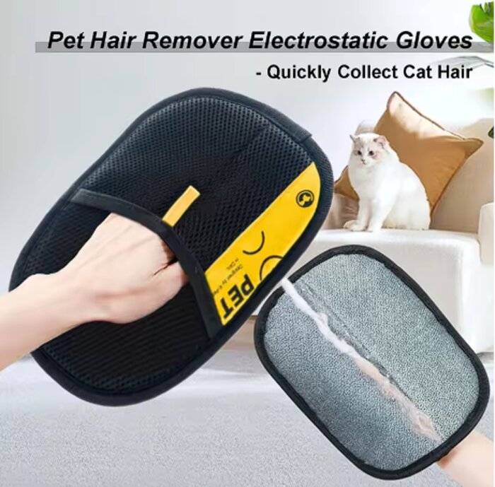 FurSwipe glove showing the collected hair on the mesh side